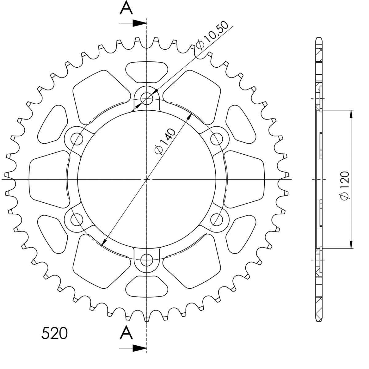 Supersprox Aluminium Rear Sprocket RAL-1490:45 - 45 Tooth - 520 Pitch (520, 120mm Centre, 140mm PCD - Dymag Wheels)