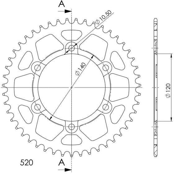 Supersprox Aluminium Rear Sprocket RAL-1490:45 - 45 Tooth - 520 Pitch (520, 120mm Centre, 140mm PCD - Dymag Wheels)