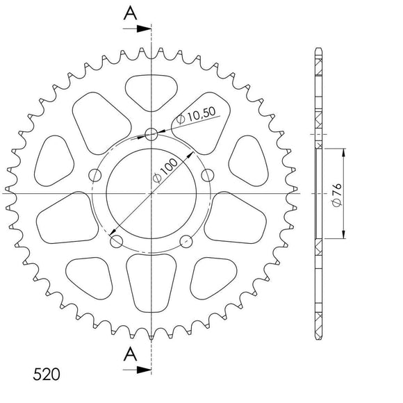 Supersprox Aluminium 520 Pitch Rear Sprocket RAL-7091:47 - (520, 76mm Centre, 100mm PCD)