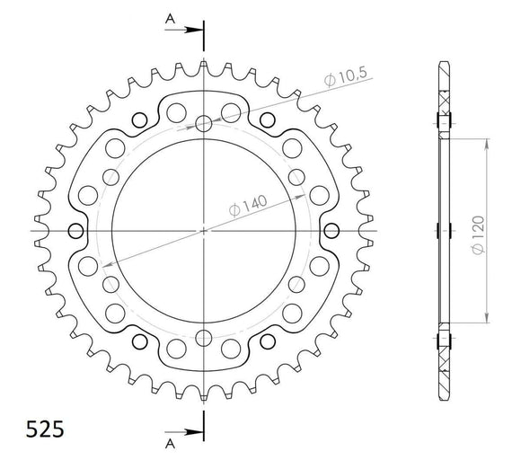 Supersprox Stealth 525 Pitch Rear Sprocket RST-498:42 - (525, 120mm Centre, 140mm PCD - Dymag Wheels)