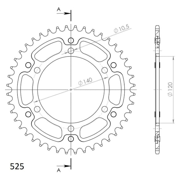 Supersprox Stealth 525 Pitch Rear Sprocket RST-498:45 - (525, 120mm Centre, 140mm PCD - Dymag Wheels)