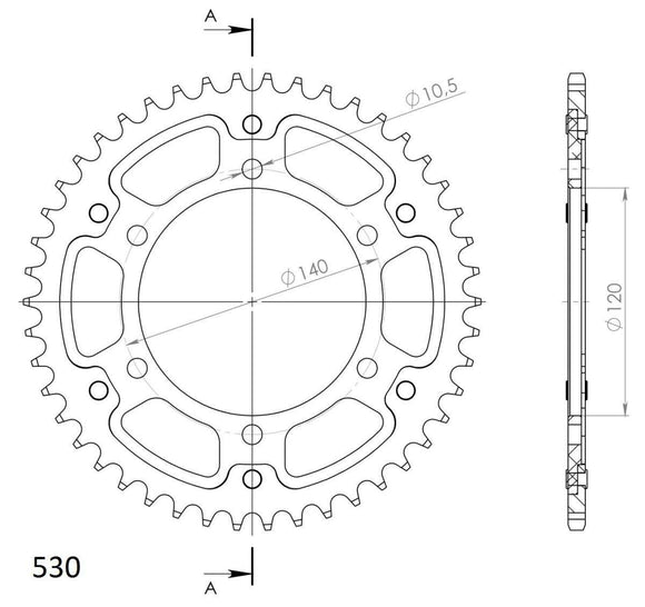 Supersprox Stealth 530 Pitch Rear Sprocket 499 - (530, 120mm Centre, 140mm PCD) For Dymag Wheels