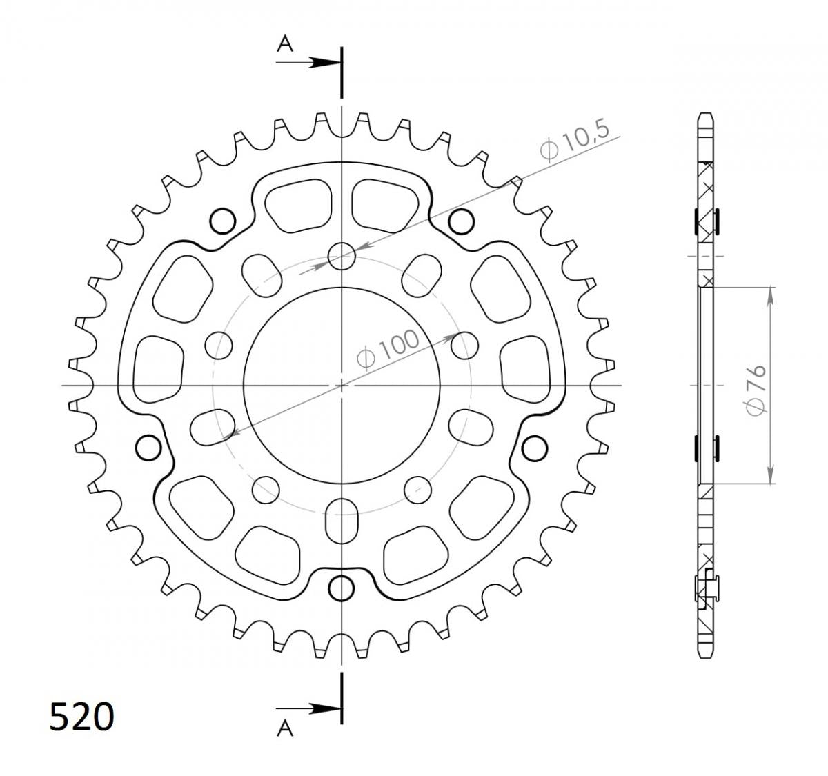 Supersprox Stealth 520 Pitch Rear Sprocket RST-7091.40 - (520, 76mm Centre, 100mm PCD)