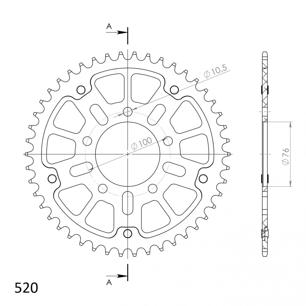 Supersprox Stealth 520 Pitch Rear Sprocket RST-7091:47 - (520, 76mm Centre, 100mm PCD)