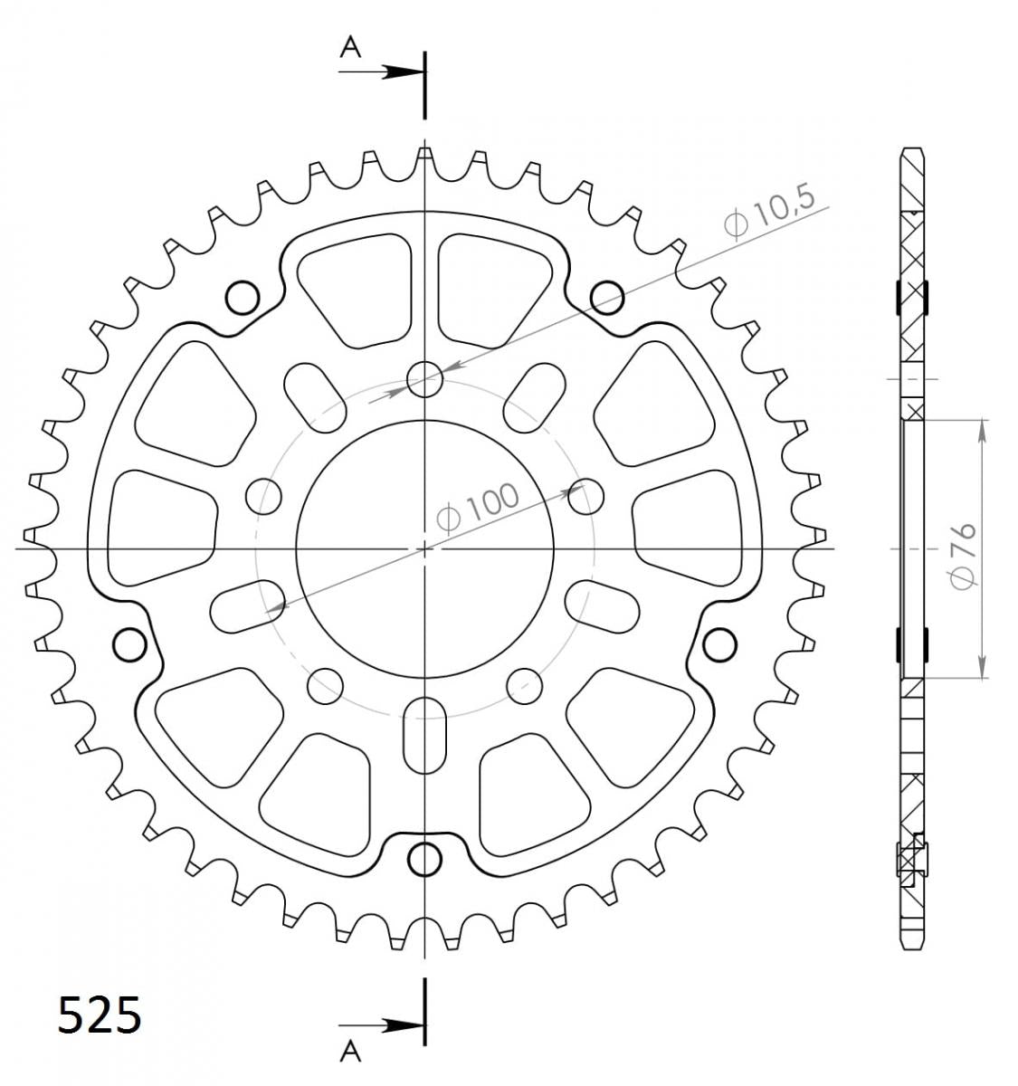Buy black Supersprox Stealth 525 Pitch Rear Sprocket RST7092 - (525, 76mm Centre, 100mm PCD)