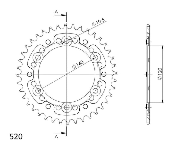 Supersprox Stealth 520 Pitch Rear Sprocket RST-1490:43 - (520, 120mm Centre, 140mm PCD - Dymag Wheels)
