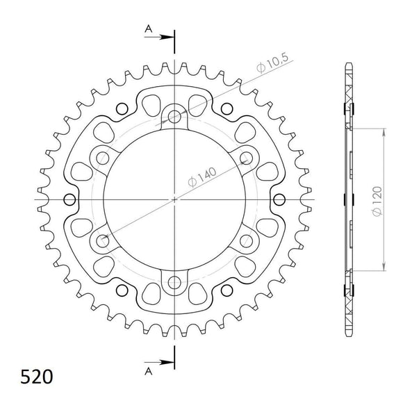 Supersprox Stealth 520 Pitch Rear Sprocket 1490 - (520, 120mm Centre, 140mm PCD) For Dymag Wheels
