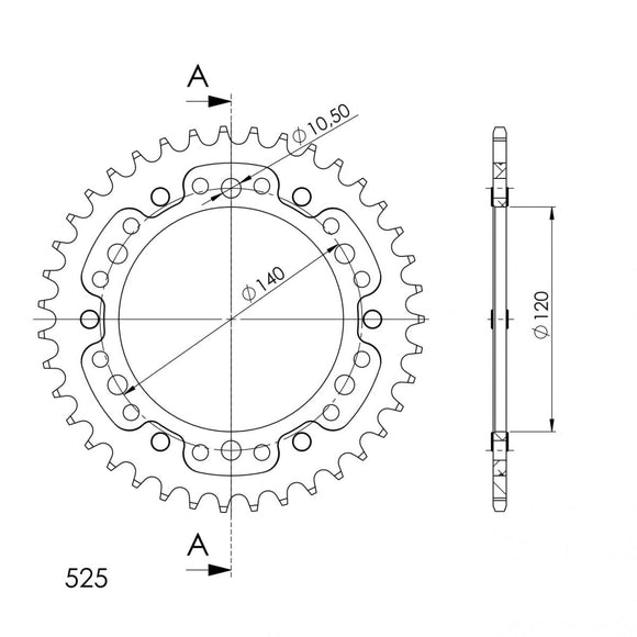 Supersprox Stealth 525 Pitch Rear Sprocket RST-498:39 - (525, 120mm Centre, 140mm PCD) For Dymag Wheels